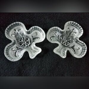 Set of 2 Vintage Glass Shaped Crystal Clover Trinket Dish Tray Retro Ashtray MCM